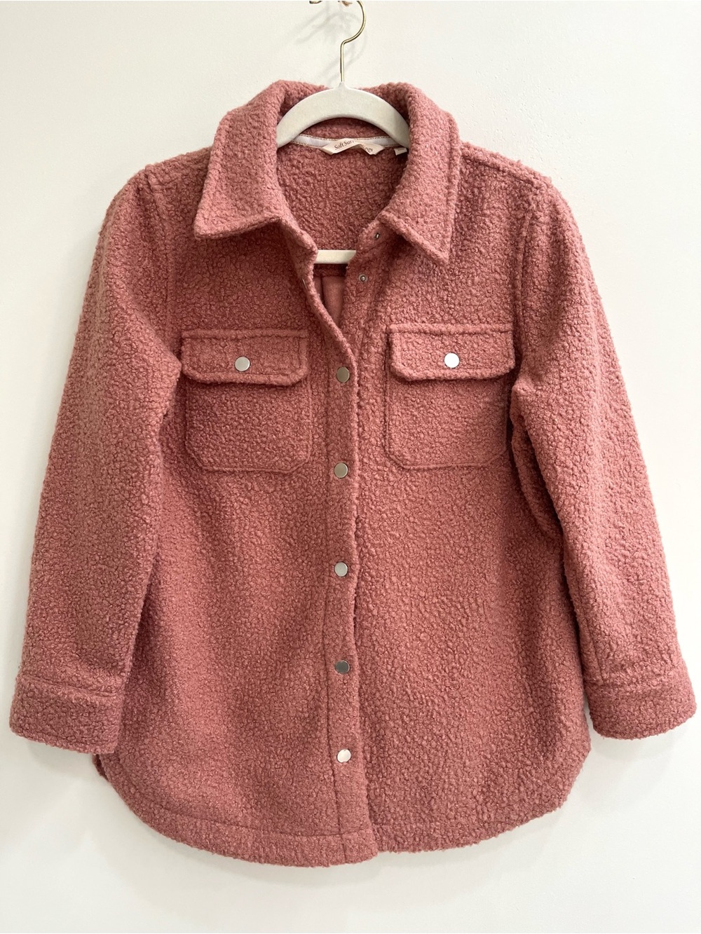 Soft Surroundings Campera Fleece Sherpa Shacket Shirt Jacket Blush Pink XSP